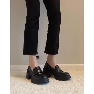 Retro Platform One-pedal Loafers Women's Versatile Camellia British Small Leather Shoes Single Shoes