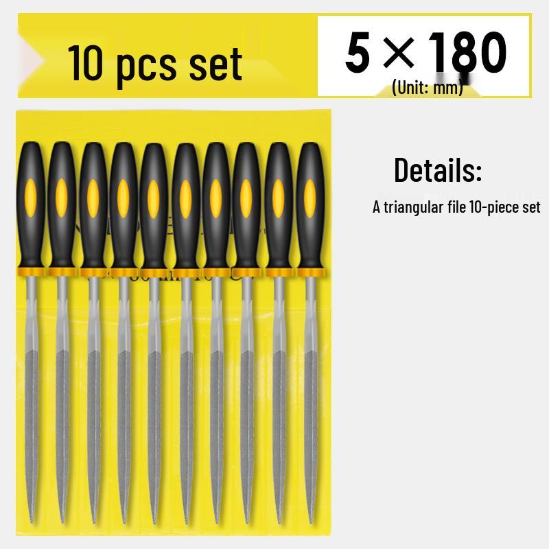 Mini Assorted Steel File Set: Triangular & Flat Files for Metal & Wood Grinding