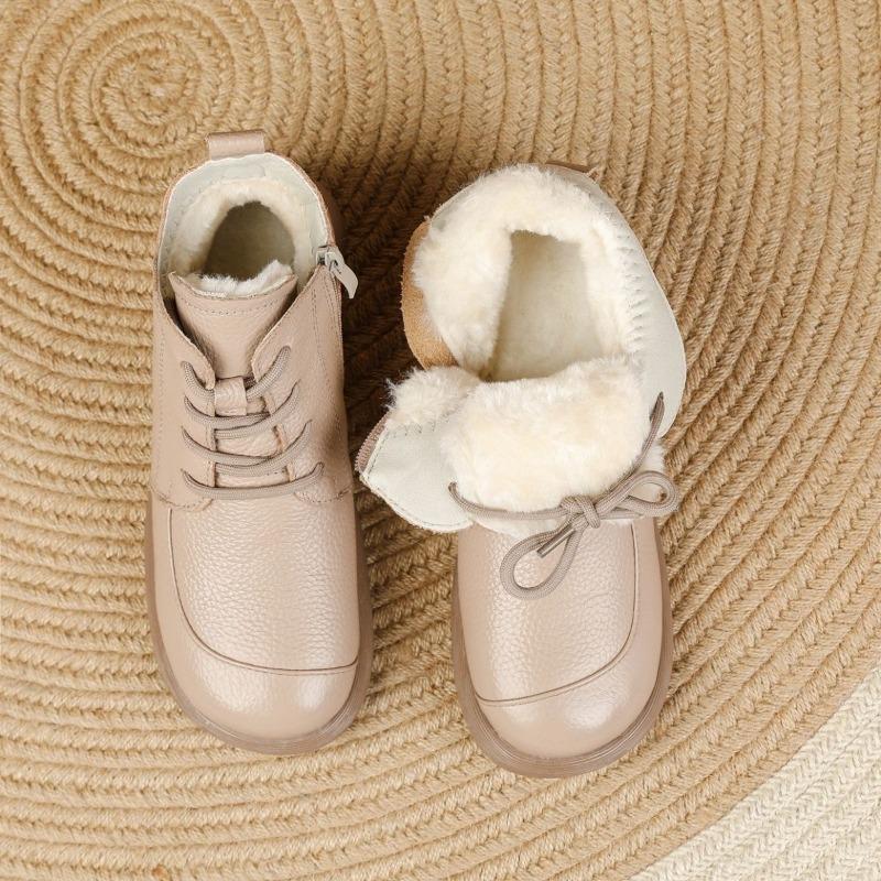 

2025 Зимние Ботинки из Натуральной Кожи Женские Ботильоны Теплый Плюш Ретро Мягкая Коровья Кожа Бренд Женские Зимние Ботинки Большой Размер 41 38 светло-розовый