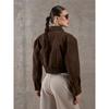 Women Faux Suede Cropped Jacket Lapel Zip Pocket Elastic Hem Loose Cargo Bomber Coat