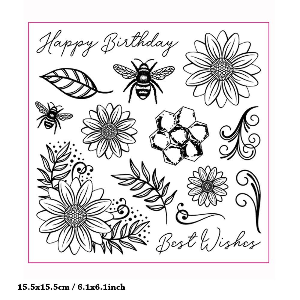 Bee Happy Clear Stamp Silicone Stamp Cards Greeting Words Pattern for Holiday Card Making Decoration and DIY Scrapbooking