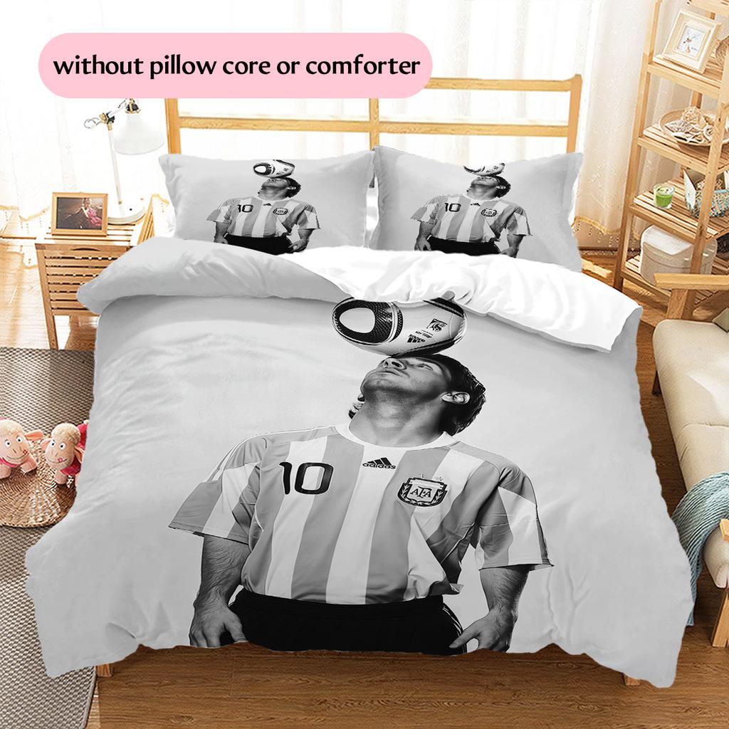 Lenjerie de pat cu model Lionel Messi Decorațiuni pentru casă Cadou de ziua de naștere (1 * husă de pilotă + 2 * fețe de pernă, fără miez),merchandise pentru fani.