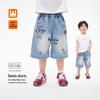 Boy's Retro Cartoon Print Denim Shorts