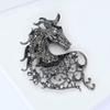 Brooch Alloy Horse Head Design Pin with Sparkling Rhinestones Retro Style