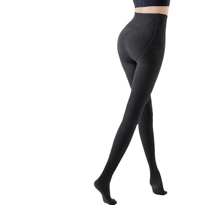 Extra Long Ribbed Dark Grey Leggings for Tall Women - Winter Fleece Lined Cotton Stripes