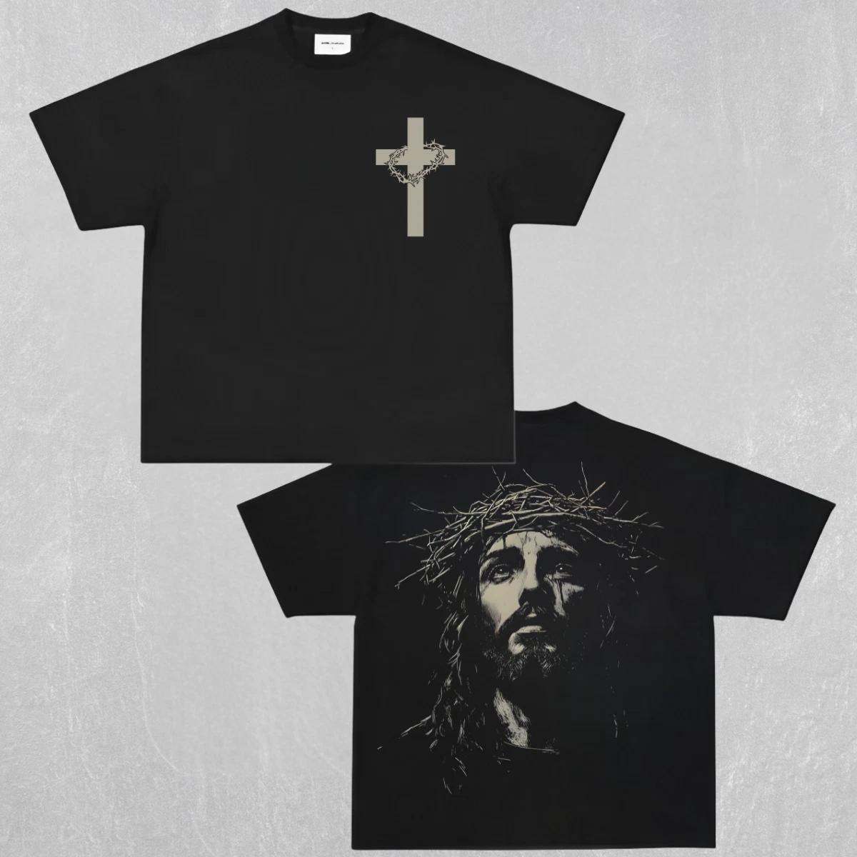 

Иисус Христос Крест Терновый Венец Христианская Футболка Streetwear Графическая Футболка Топ M