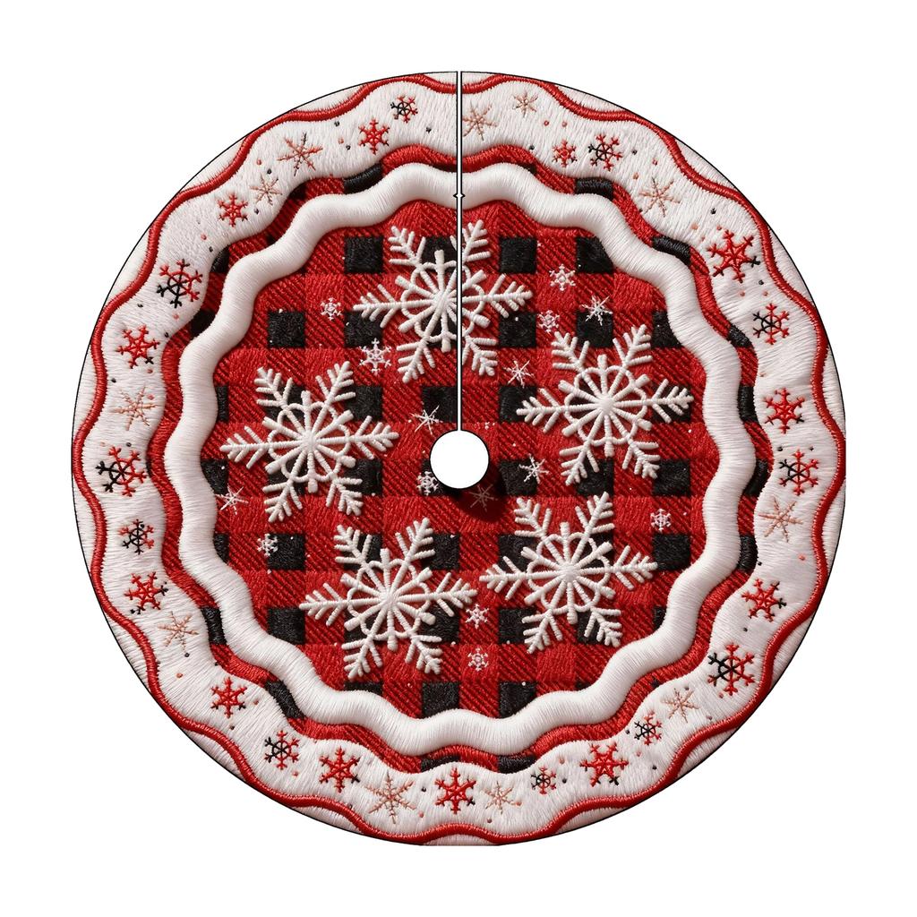 Christmas Tree Skirt 2D Embroidery Digital Print Festive Holiday Decorative Tree Skirt
