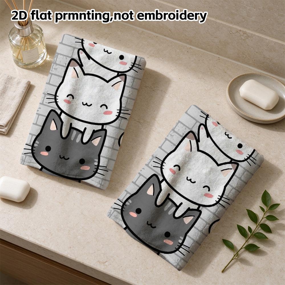 Stacked Cartoon Cats Absorbent Bath Towel