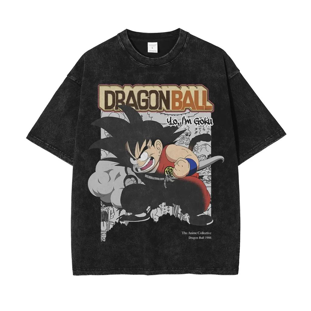 Dragon Ball Retro Washed T-shirt Wukong Demon Man Buou Pure Cotton Cartoon Men's and Women's Animation Short-sleeved Clothing