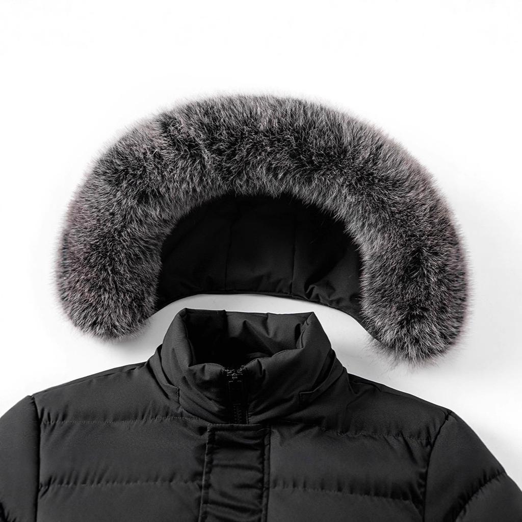 Large Size Men's Jacket Winter Hooded Cotton Jacket Mid-length Cotton Jacket Thickened Warm Large Wool Collar Cotton Jacket