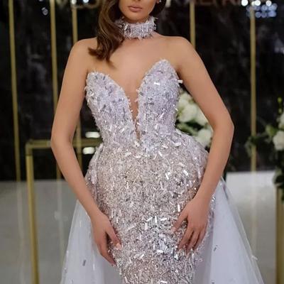 Summer New European And American Women'S Dress Sequined Fishtail Sleeveless Long Temperament Mesh Dress