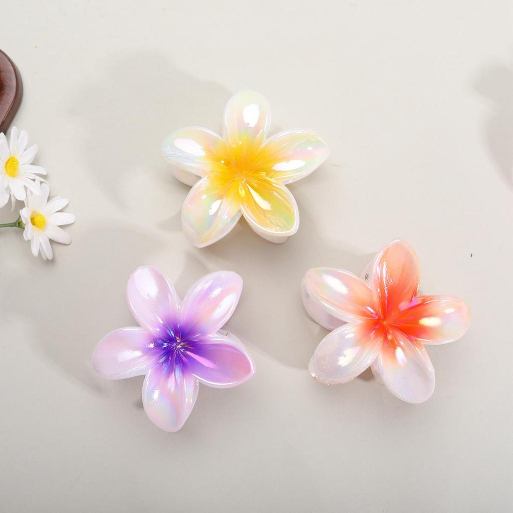 Plumeria Claw Clip: Candy-Colored Flower Updo Hair Accessory for Beach Vacations