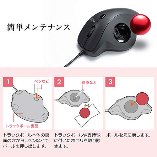 SANWA SUPPLY Trackball cu fir silențios cu 3 butoane optic MA-TB128BK