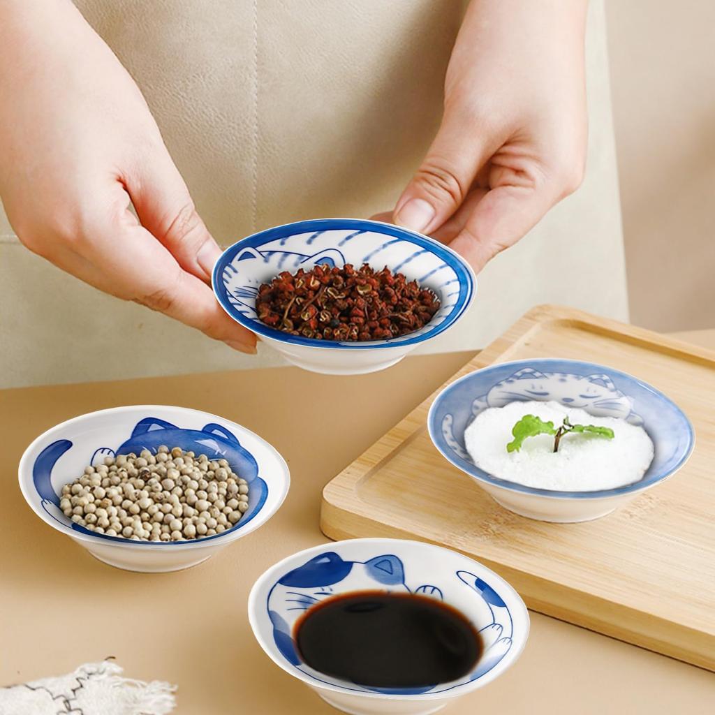 1PCS Ceramic Dessert Sauce Dish Small Plate Japanese Style Cartoon Lucky Cat Pattern Fruit Sushi Soy Sauce Plates Mini Tableware