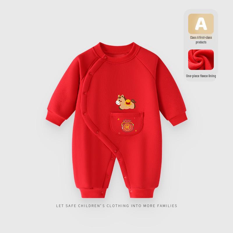 Adorable Winter Baby Jumpsuit: Thick and Warm Plus Velvet Romper for New Year 90cm