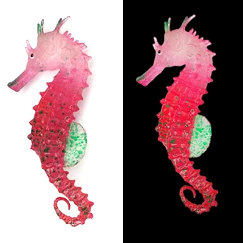 Aquarium Fluorescence Suction Cups Seahorse Ornament Glow in Dark Landscaping Silicone Seahorse Glowing Fish Tank Decors