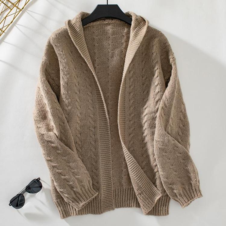 Vintage Autumn Winter V Neck Loose Knitwear Sweater Long Sleeve Solid Color Cardigan Top