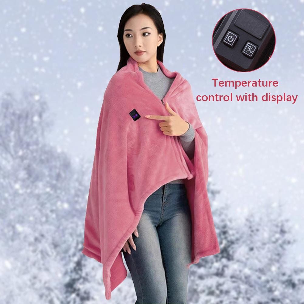 USB Coral Fleece Heated Blanket 3 Temperature Adjustment Wireless Heated Blanket Cordless Heated Shawl for Outdoor Camping