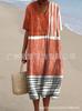 New Loose Casual Comfortable V-neck Digital Printing Pleated Large Version Dress