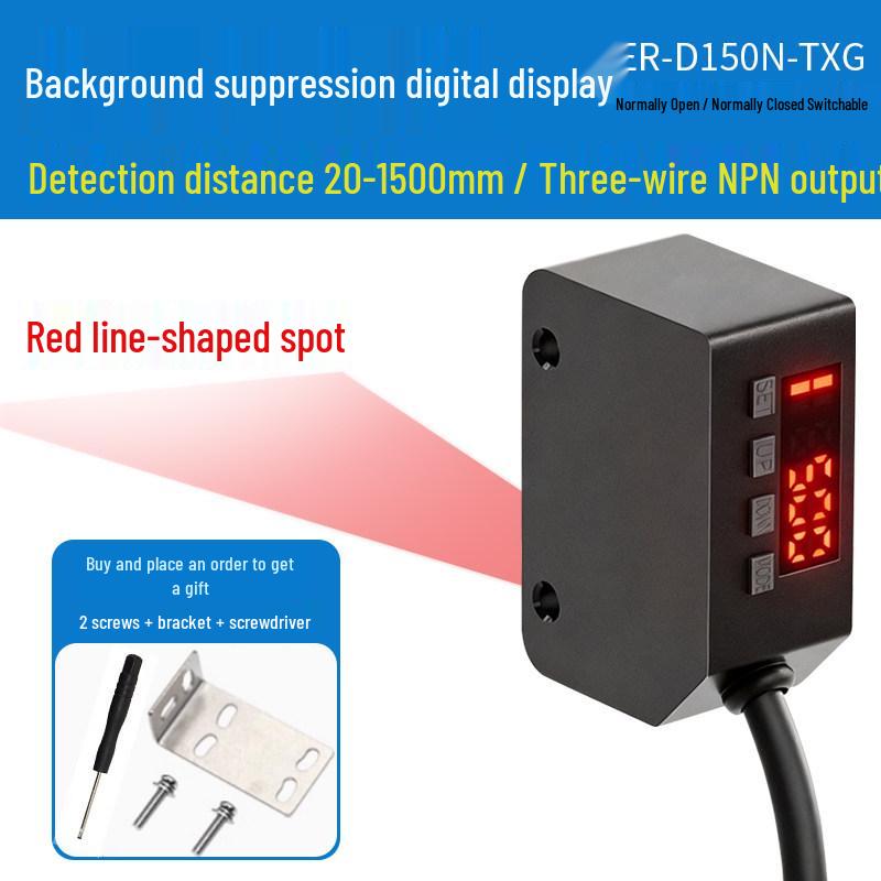 Digital Display Adjustable Photoelectric Sensor with Diffuse Reflection and Long-Distance Bar-Shaped Light Spot