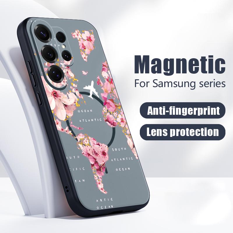 Magnetisch Für Magsafe Hülle Für Samsung Galaxy S26 Ultra S25 Edge S24 Plus S23 FE S22 A17 A54 A55 A56 A57 5G Pfirsichblütenzweig Muster Abdeckung