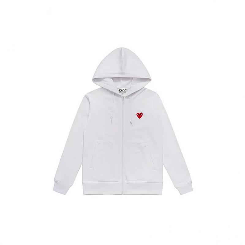 Unisex Hooded Zip-Up Sweatshirt With Heart Embroidery Casual Loose Fit Sportswear