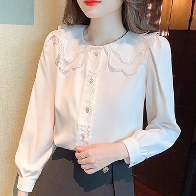 New 2024 Fashion Autumn Long Sleeve Doll Collar Casual Chiffon Blouse Shirt Women Tops Blouses Shirts J465