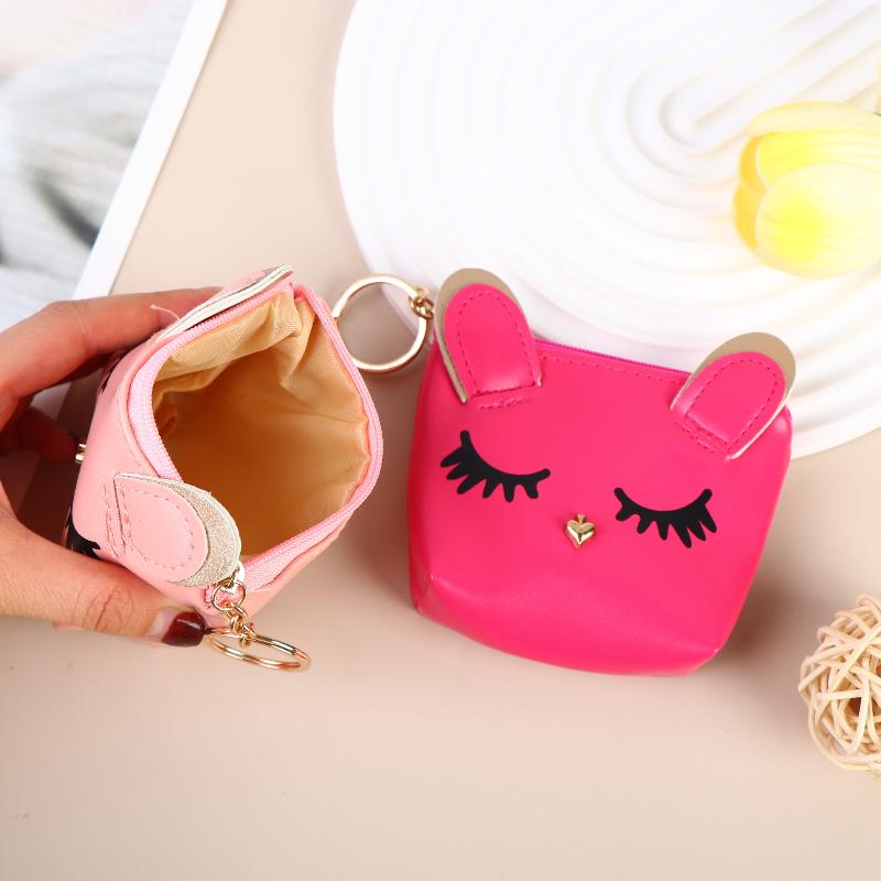 Mini Cute Cat Wallet Keychain Cartoon Lipstick Bag Fashion Earphone Keys Storage Bags Zipper Coin Purse Pendant Girls Gift