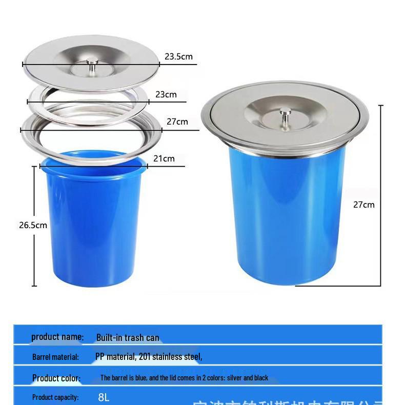 8L Stainless Steel Built-in Countertop Trash Can with Flip Lid 8L