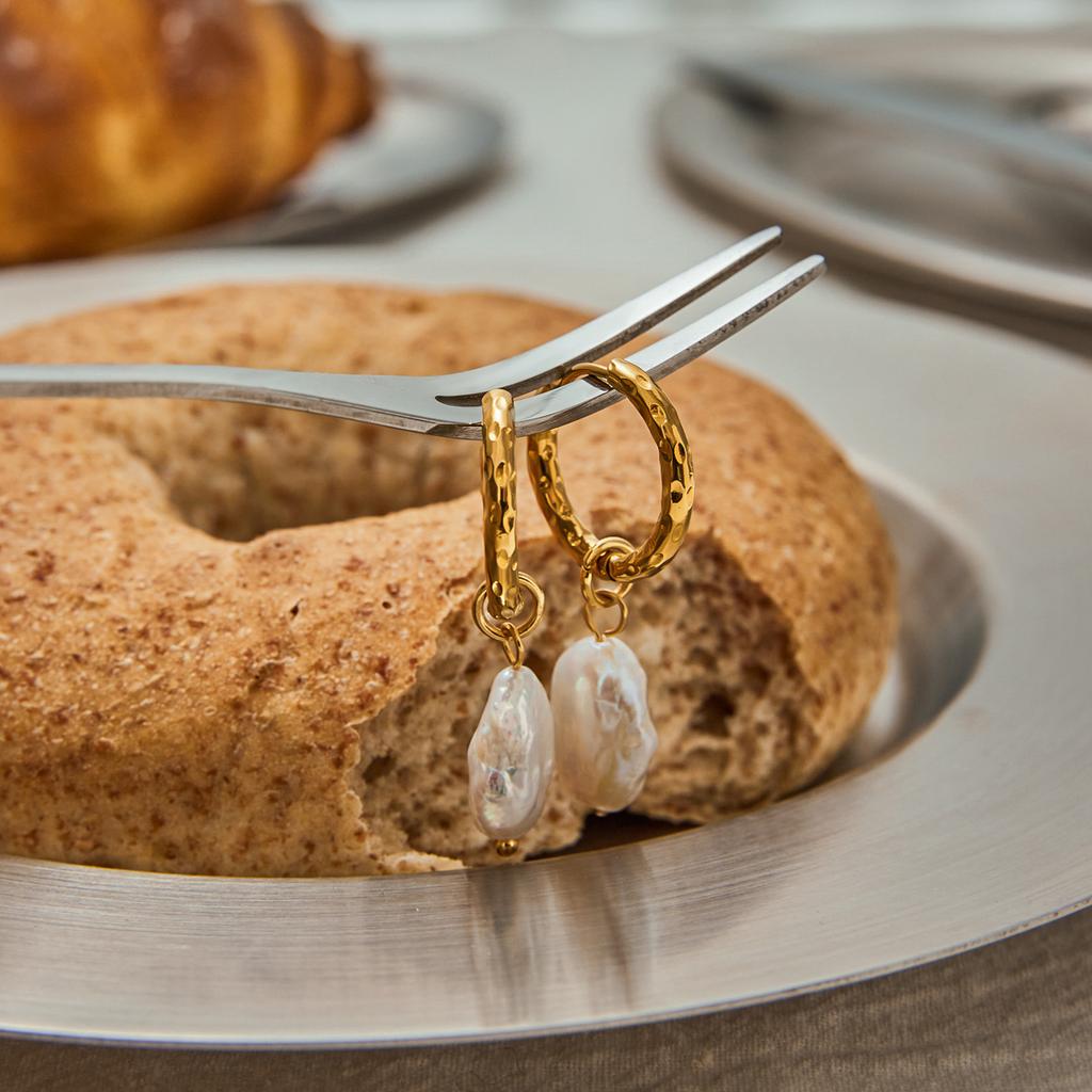 Youthway Irregular Freshwater Pearl Drop Hoop Earrings  Stainless Steel Waterproof  Ears Jewelry Elegant Daily Drop Earrings