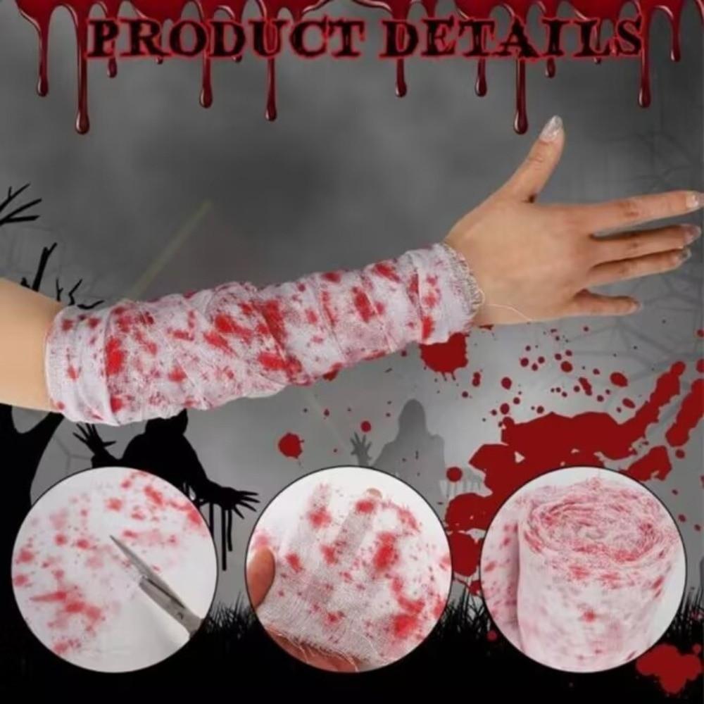 5/10/15/20M Blood Gauze Bandage Blood Stained Scary Bloody Cloth Strips DIY Hanging Halloween Doorway Curtains Window