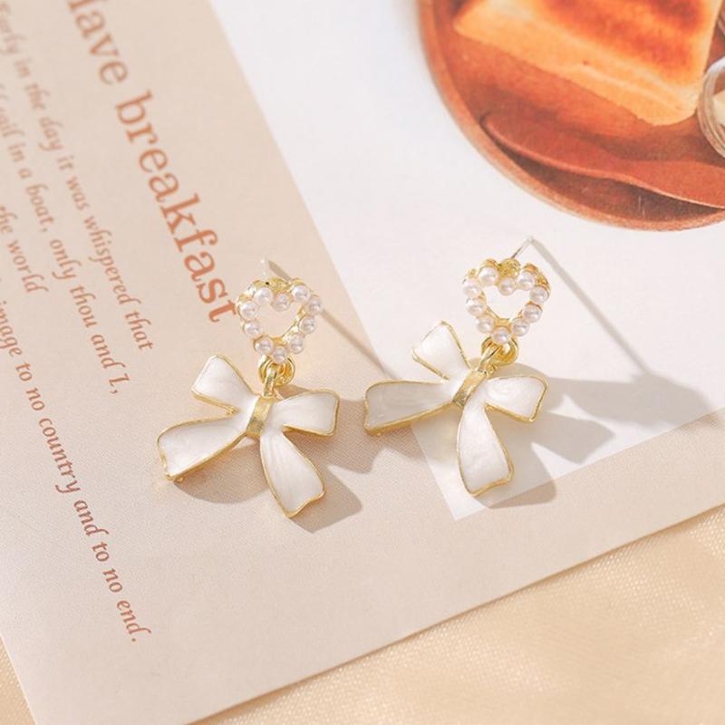 Korean Earings Jewelry Grace Cute Sweet Imitation Pearl Bow Earrings