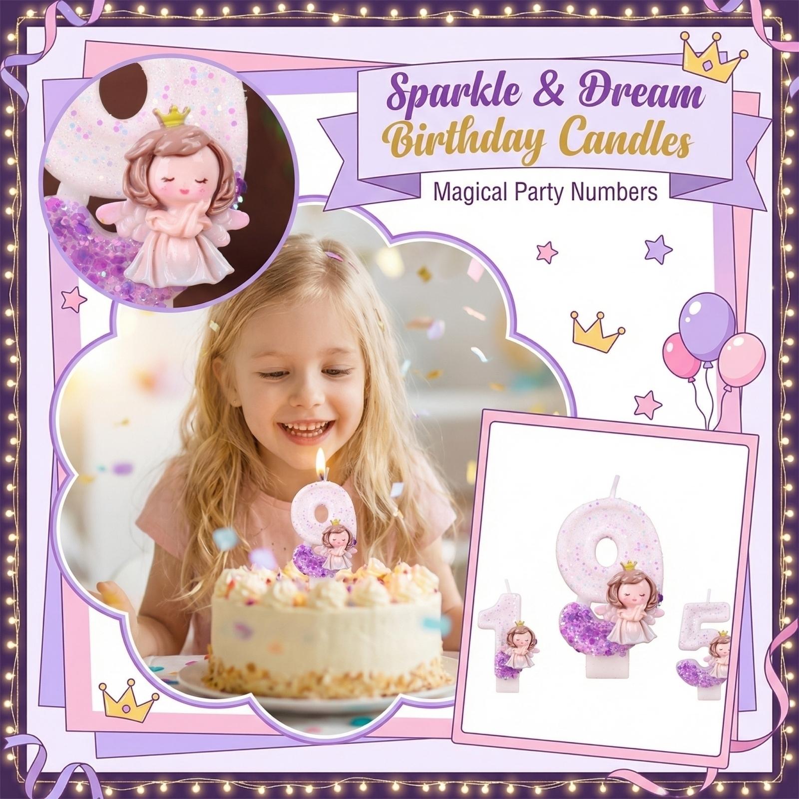 Creative Cartoon Style Birthday Number Candle with Angel Figurine Design Glitter Decoration for Party Cake Topper Suitable for Celebrations