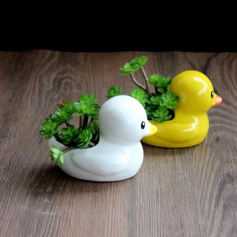 Little Duck Ceramic Flower Pot Desktop Ornament Cute Balcony Decorations