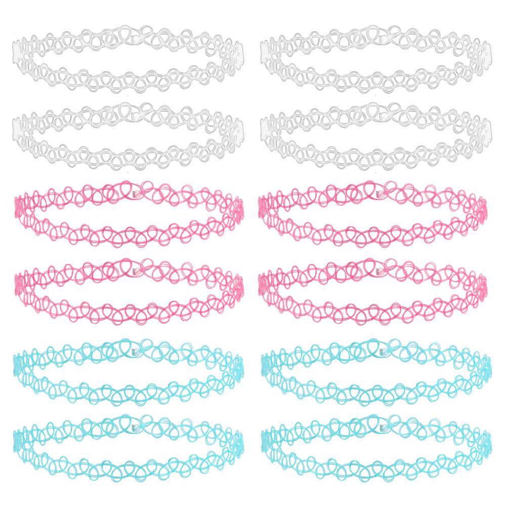 ZS 12ks Vintage Stretch Choker náhrdelník Lady Girl Tattoo Choker náhrdelník Punk Retro gotické elastické náhrdelníky pro ženy