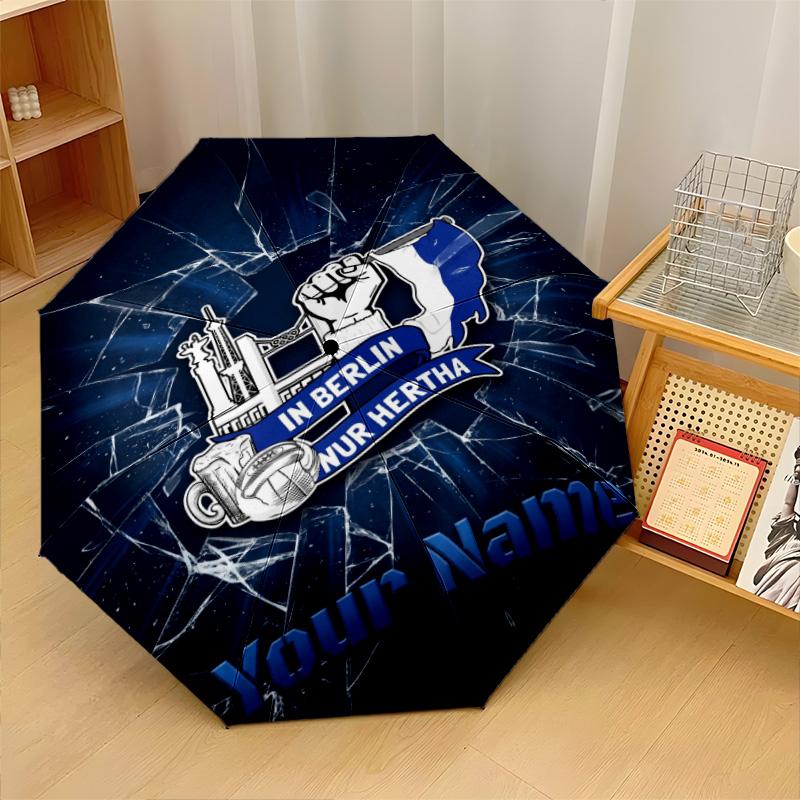 Hertha bsc Parapluie Pliant Automatique à 3 Plis 8 Baleines Coupe-Vent Protection Solaire Pluie pour Voyage Extérieur Usage Quotidien