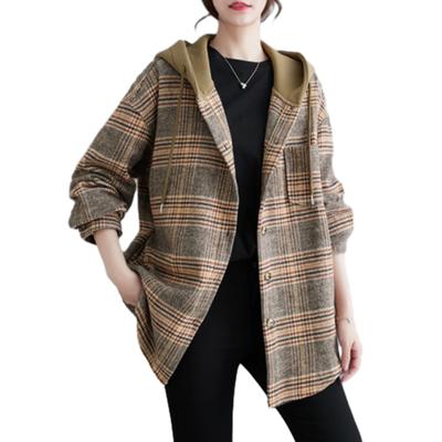 Chesterfield Long Sleeve Hooded Check Pattern Trench Lapel Loose Cold Weather Perfect for and Winter [CCGGOWMM] Women's Coat, Coat, Outerwear, Coat,