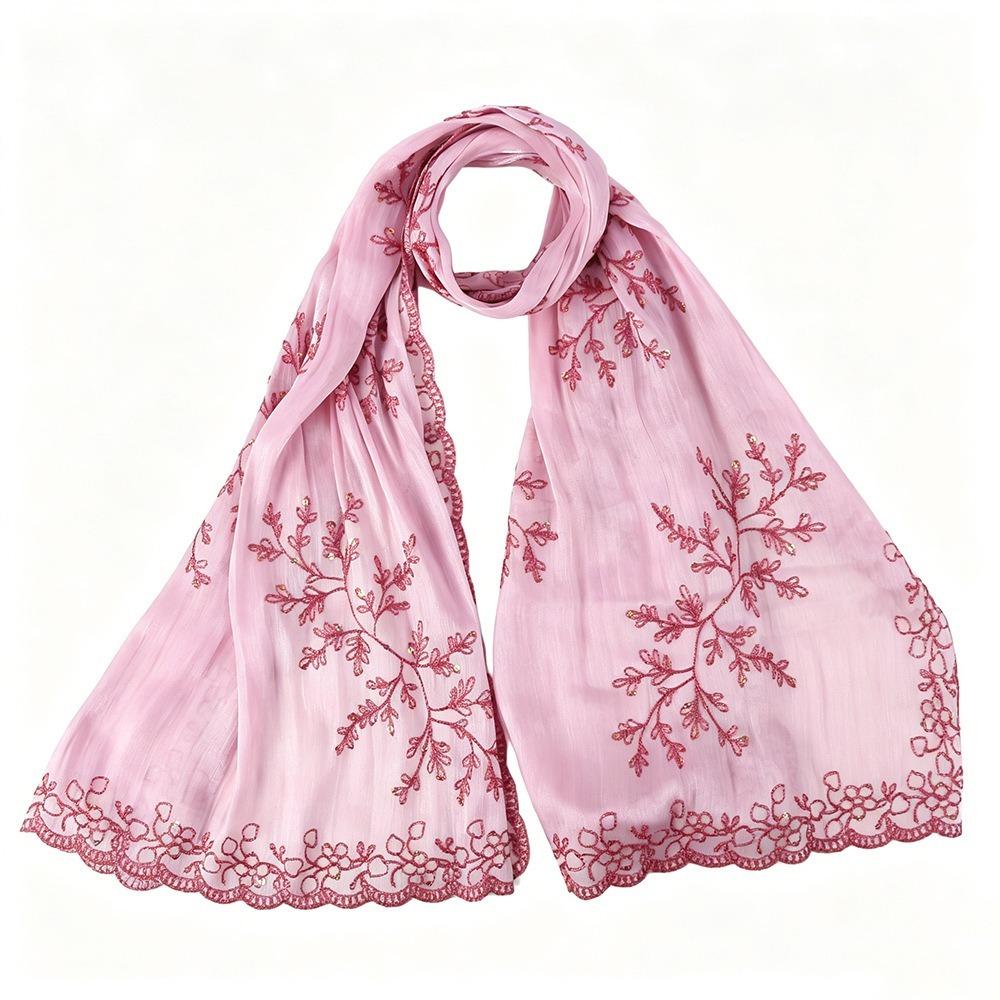 Flowy Sequin Floral Hijab Sparkly Sequin Embroidered Hijab Lace Edge Shawl Wedding Occasion