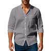 2026 Spring and Autumn Linen Shirt, Long Sleeve, Stand Collar, Breathable, Casual, Versatile Men's Shirt
