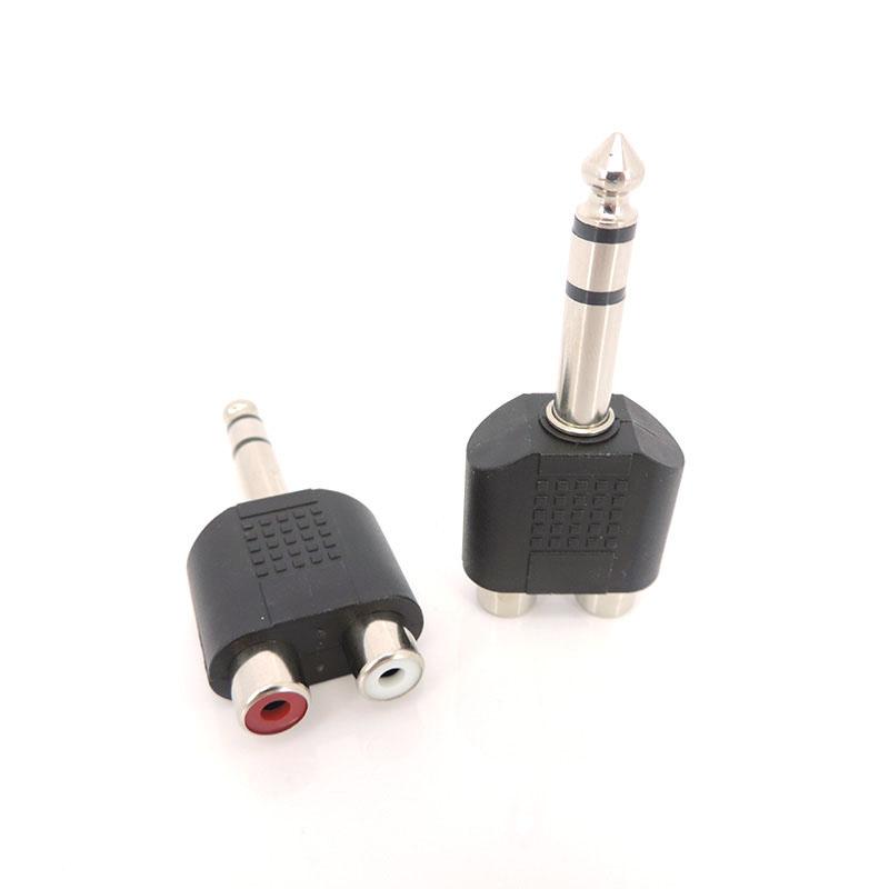 1x 1/4 Zoll Audio 3,5 mm 6,5 mm 6,35 mm Stecker auf 2 Dual Cinch Buchse Stecker Y-Verteiler Stereo Verbinder Konverter AV-Adapter