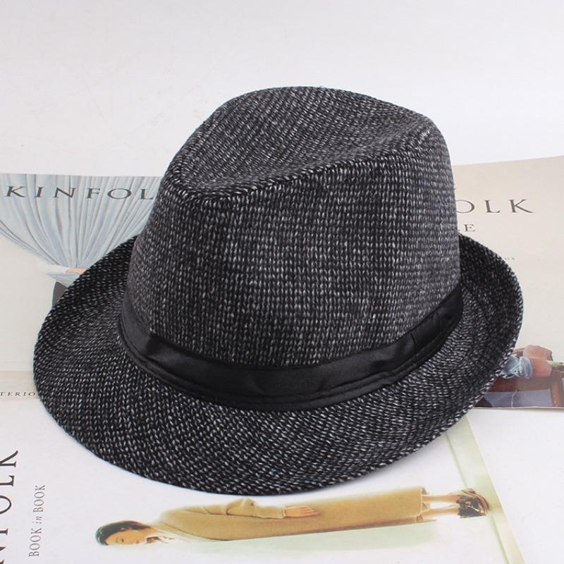 Autumn and winter men's top hat, Frannie plaid fabric warm middle-aged and elderly jazz hat casual top hat men's hat