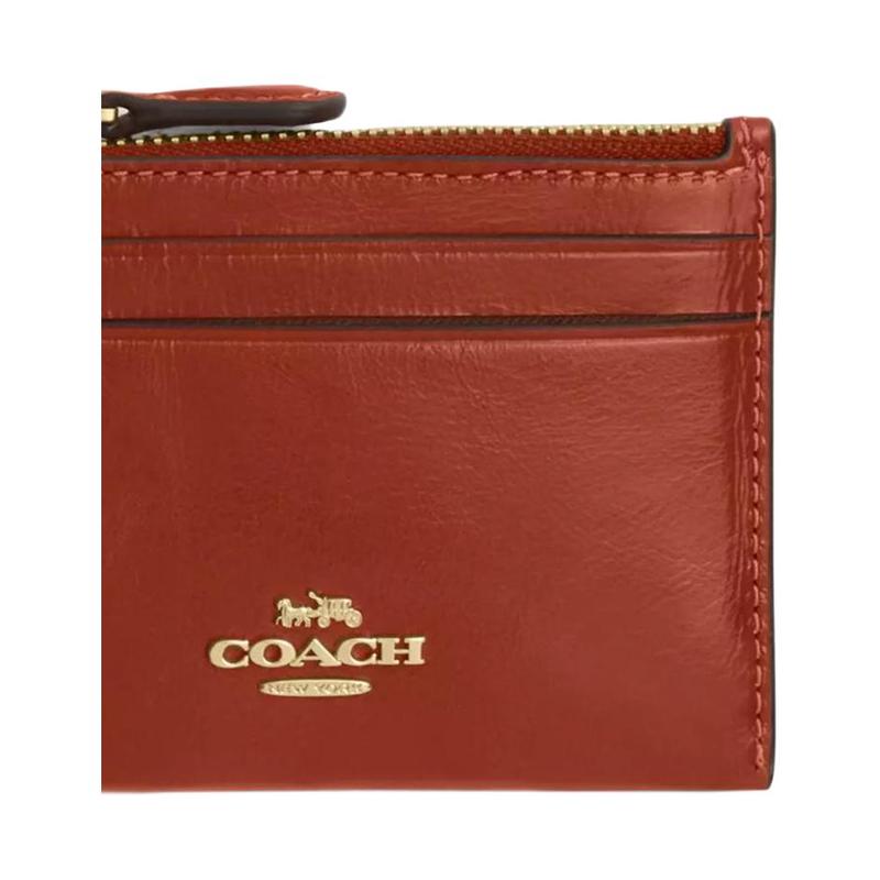 Coach Skinny Id Case Metal Hardware Monogram Engraved Wrinkled Leather Card Holder Mini Unisex Couple Size Cinnamon Cinnamon