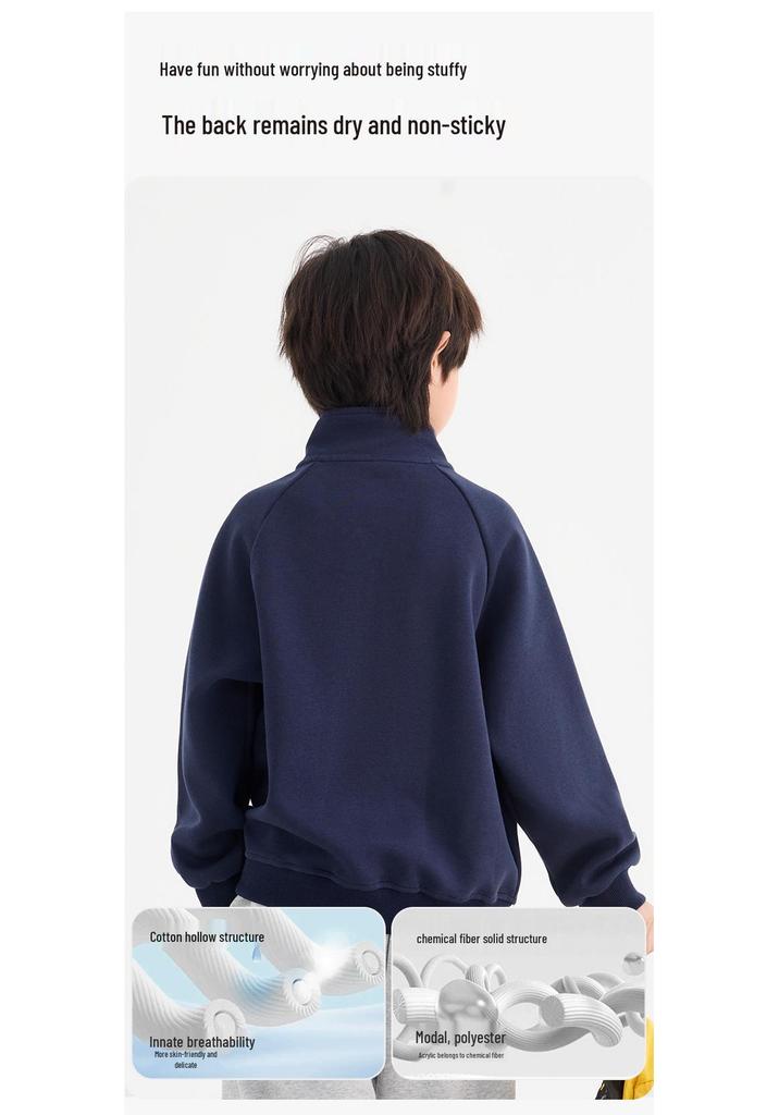 Boys' Autumn Half-Zip Outdoor Sports T-shirt: Trendy, Comfortable, Loose-Fit 2026