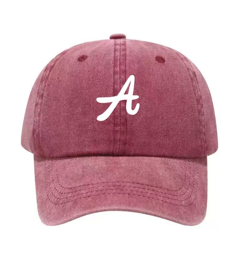 Letter A Printed Washed Cotton Adjustable Baseball Cap Classic Snapback Dad Hat Breathable Golf Fishing Outdoor Sun Cap