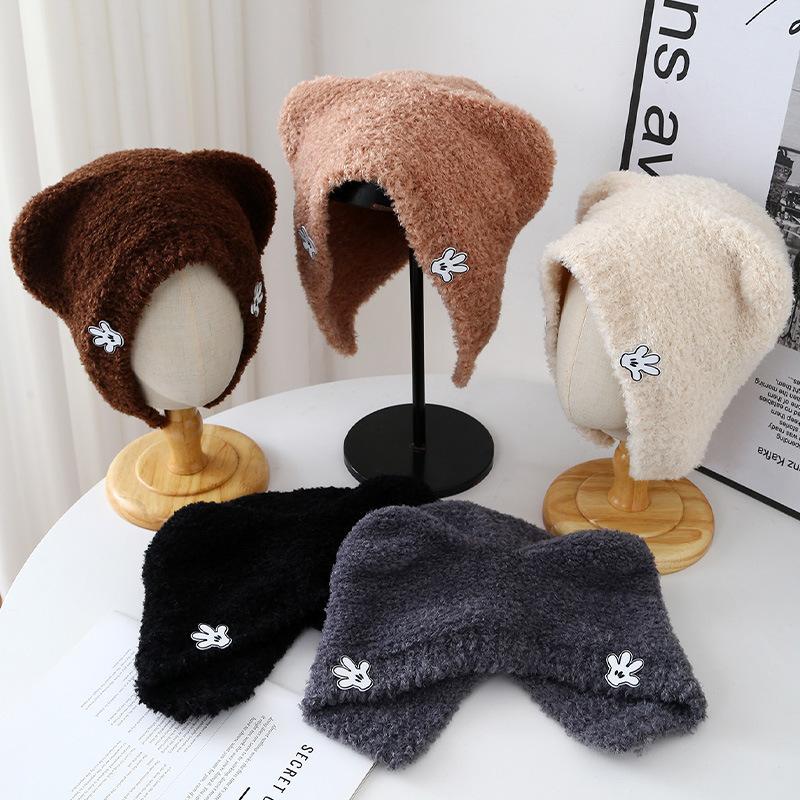 Autumn and Winter Cute Little Hand Imitation Rabbit Plush Versatile Face Small Warm Knitted Hat Simple Small Ear Ear Protection Hat