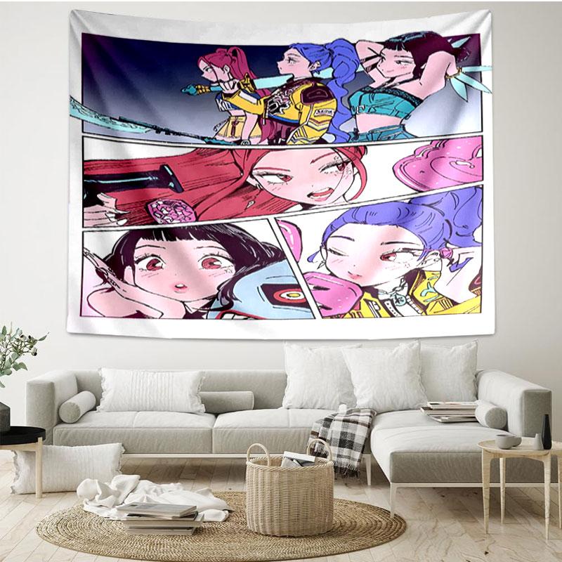 Arazzo Stampato Cacciatori di Demoni KPop - Tessuto Decorativo da Parete Portatile, per Casa, Dormitorio, Viaggio, Camera da Letto, Soggiorno - Regalo Ideale per Compleanno, Inaugurazione