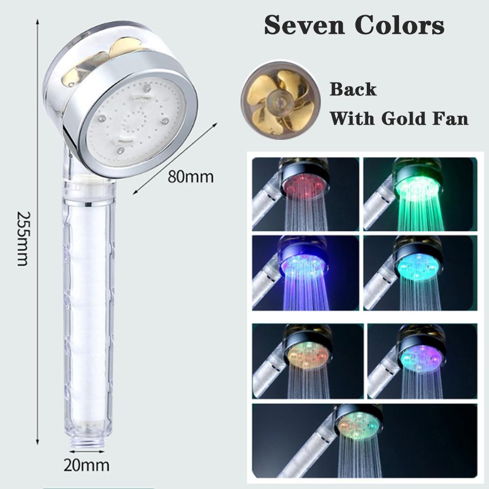 3/7 Colors Change Temperature Sensor Led Pressurized Shower Filter High Pressure Turbo Propeller Showerhead Bathroom Accessories