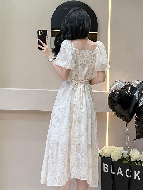 Women's Summer Floral Chiffon Dress with Sweet Ruffle Collar