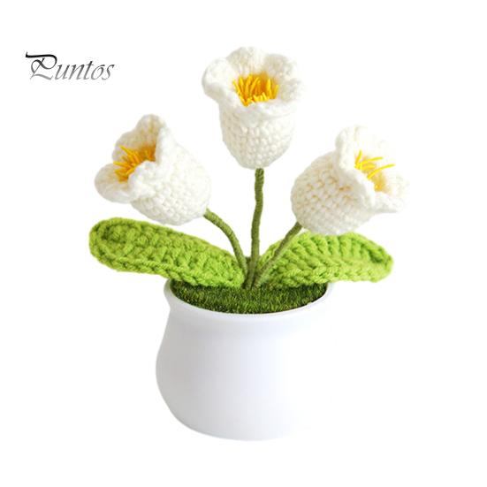 Non-fading Woven Planter Potted Plant, Handmade Wool 3D Texture Crochet Soft Flower Bouquet with Flowerpot, No Maintenance Home Decor Lightweight