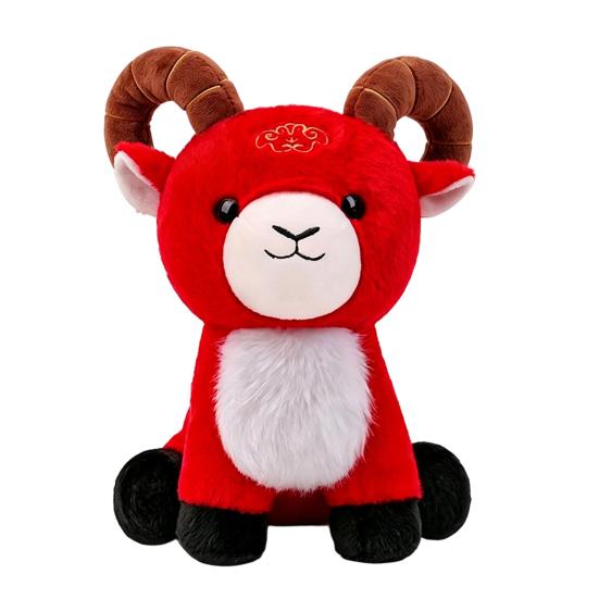 Plush Lamb Doll New Year Sheep Doll, of The Mascot Toy, Auspicious Cloud Soft Toy Embroidery, Red Cute Stuffed Animal for Chinese Gift Home